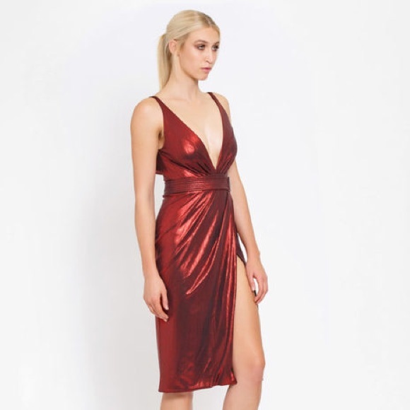 red metallic dress